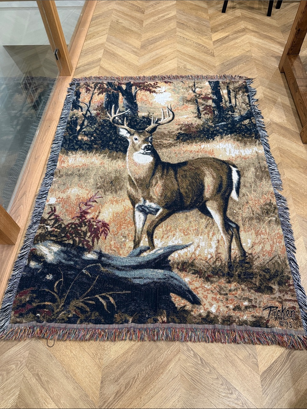 Vintage 1993 Picken Deer Outdoors Tapestry Throw Blanket